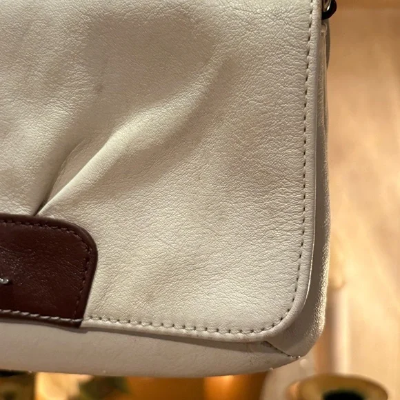 COACH Purse Wrist Clutch Snap Wallet Blue Lined Cream & Brown Leather - Picture 3 of 12